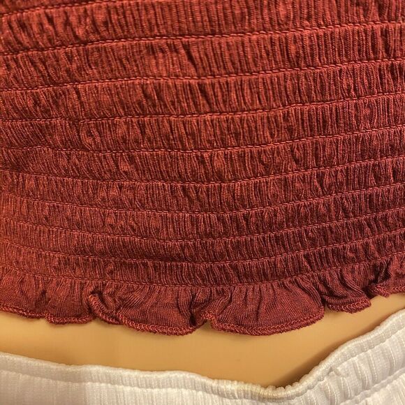 Y2K Cropped Top Square Neck Puff Sleeve Boho Fairy Grunge Vampire Coquette Sz L - Picture 7 of 8